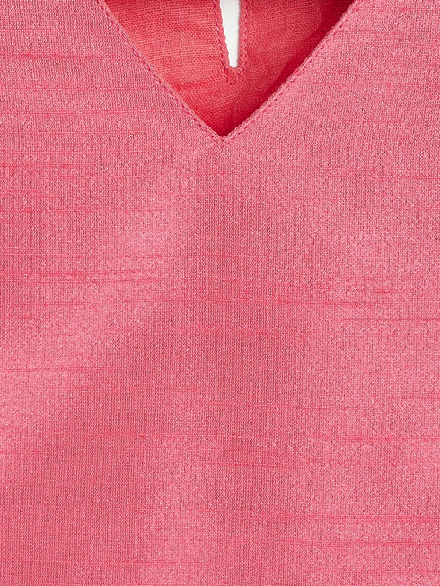 Vastramay SISHU Girl's Pink Printed Skirt And Ruffle Sleeves Crop Top Set